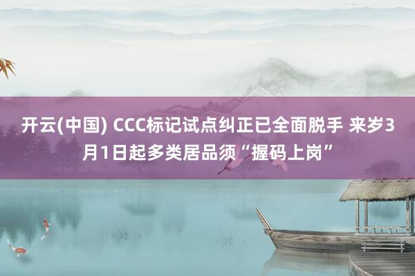 开云(中国) CCC标记试点纠正已全面脱手 来岁3月1日起多类居品须“握码上岗”