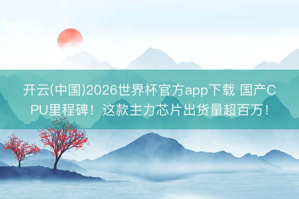 开云(中国)2026世界杯官方app下载 国产CPU里程碑！这款主力芯片出货量超百万！