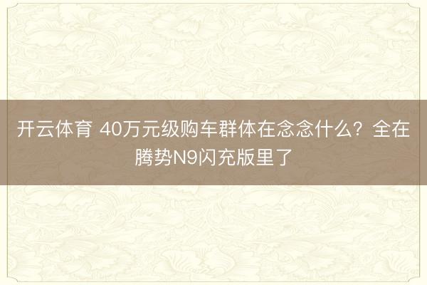 开云体育 40万元级购车群体在念念什么？全在腾势N9闪充版里了