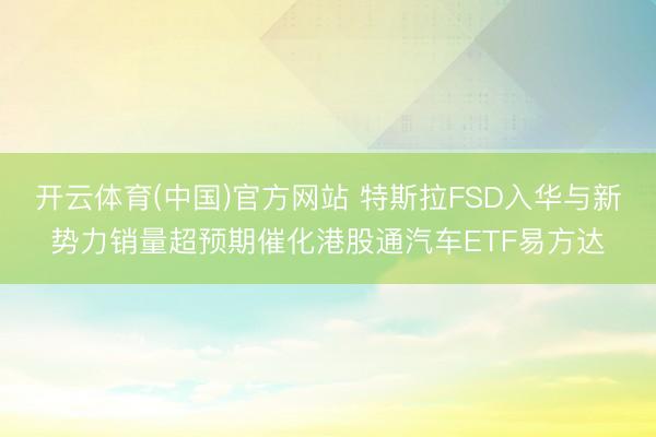 开云体育(中国)官方网站 特斯拉FSD入华与新势力销量超预期催化港股通汽车ETF易方达