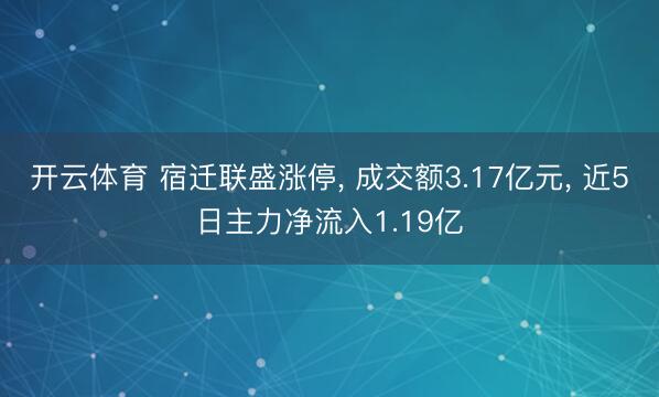开云体育 宿迁联盛涨停， 成交额3.17亿元， 近5日主力净流入1.19亿