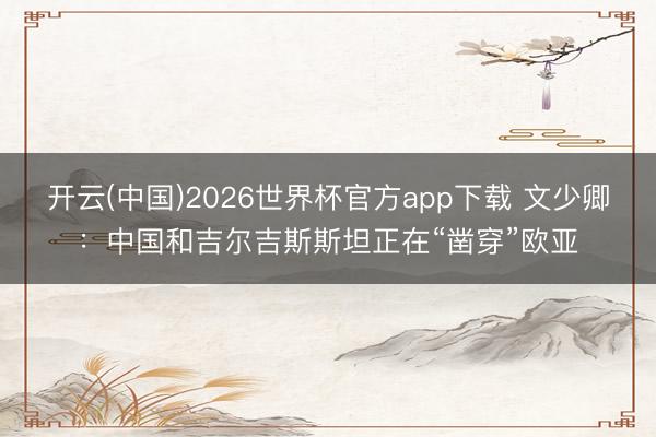 开云(中国)2026世界杯官方app下载 文少卿：中国和吉尔吉斯斯坦正在“凿穿”欧亚