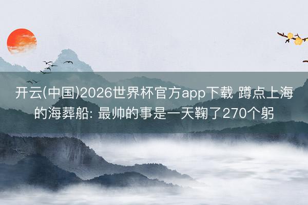 开云(中国)2026世界杯官方app下载 蹲点上海的海葬船: 最帅的事是一天鞠了270个躬