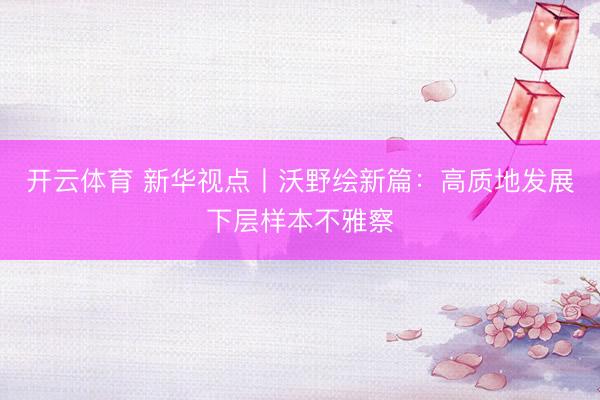 开云体育 新华视点丨沃野绘新篇：高质地发展下层样本不雅察